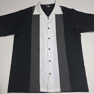Vintage Y2K ODO Bowling Shirt XL Black White Gray Panel Rockabilly Made In USA
